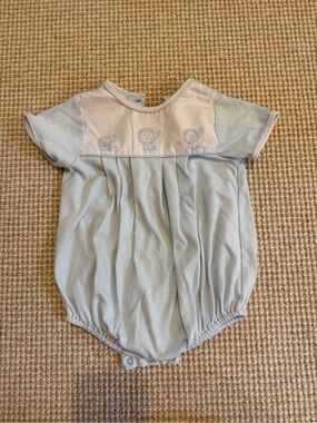 Light Blue Baby Romper bubble with Embroidered Animals